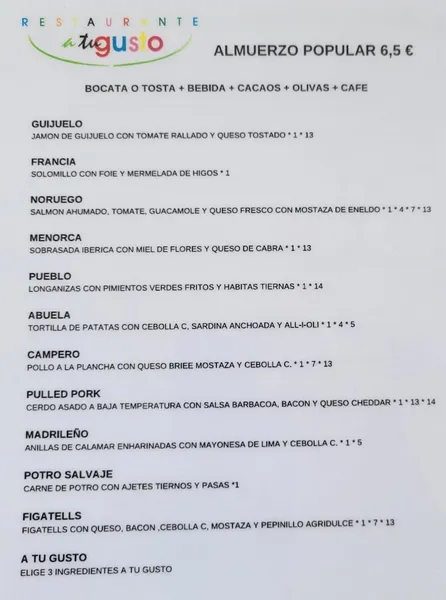 menu 0 of A Tu Gusto