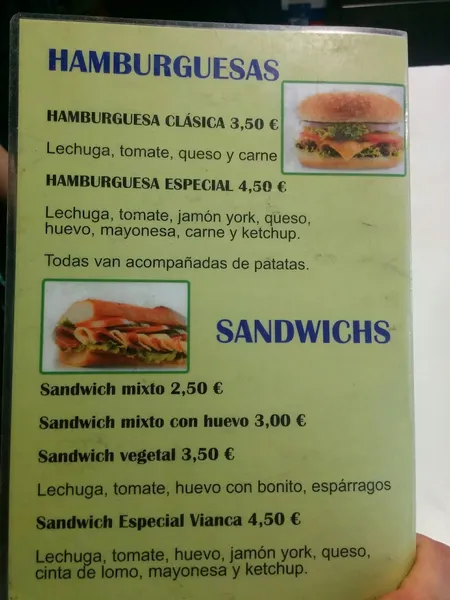 menu 1 of Cafetería Vianca