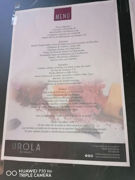 menu 2 of Urola Restaurante