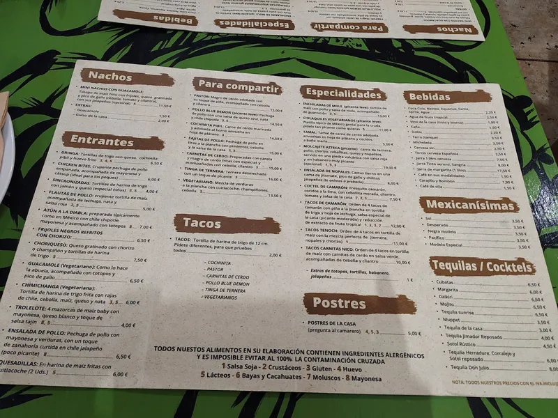 menu 0 of Malinche