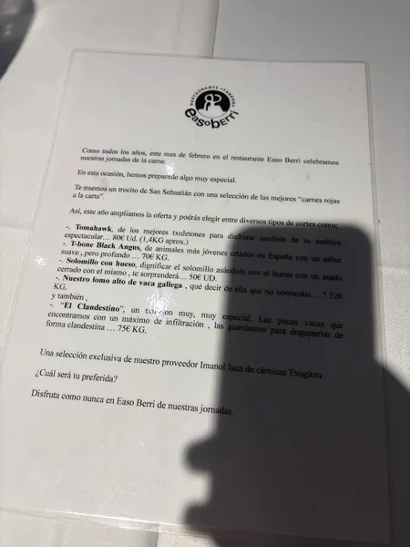 menu 0 of Easo Berri | Restaurante Vasco