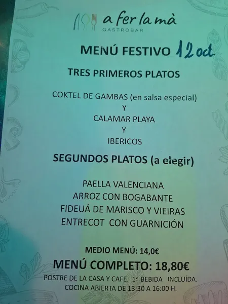 menu 0 of Gastrobar A Fer La Ma