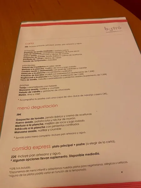 menu 1 of Bistró Guggenheim Bilbao