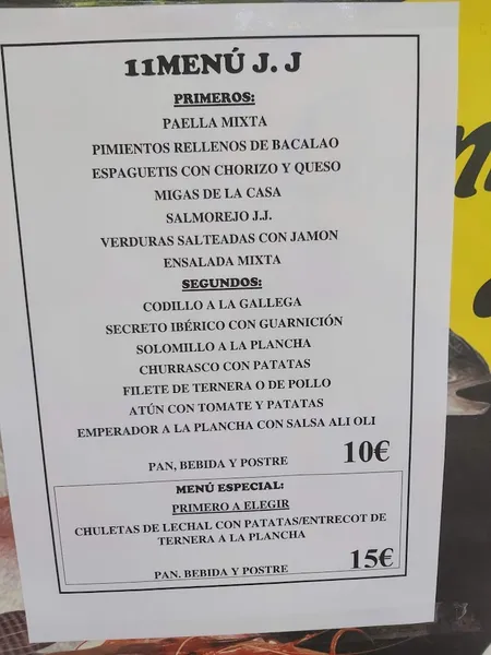 menu 0 of Cafetería Bar J J