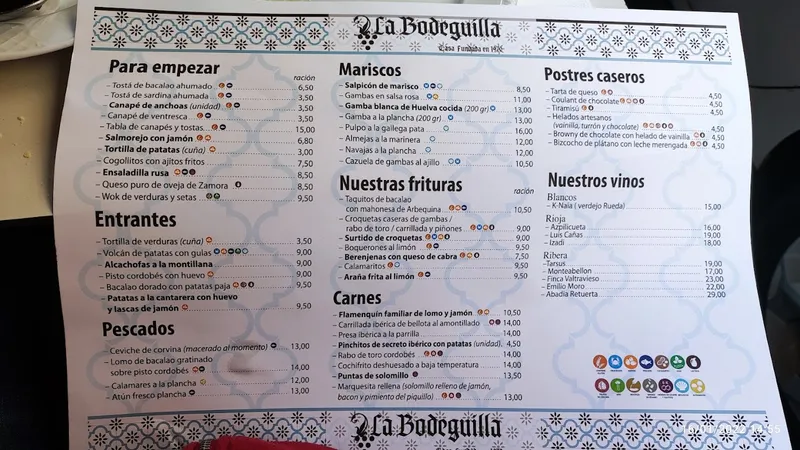 menu 0 of Taberna La Bodeguilla 1970