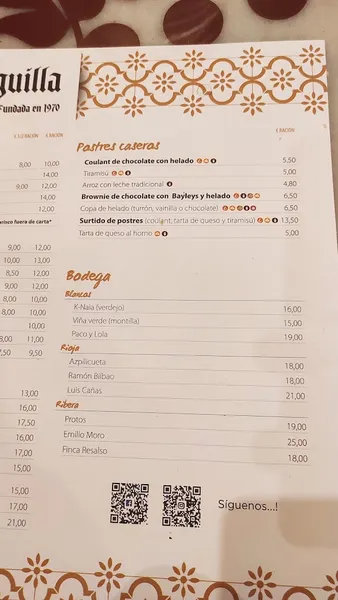 menu 2 of Taberna La Bodeguilla 1970