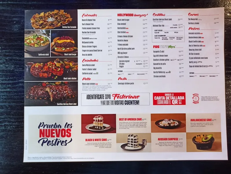 menu 0 of Foster's Hollywood