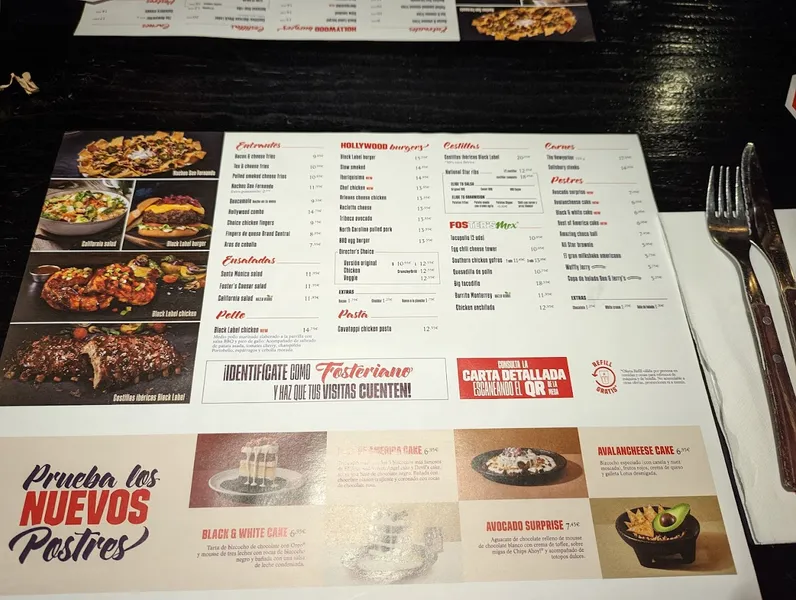 menu 1 of Foster's Hollywood
