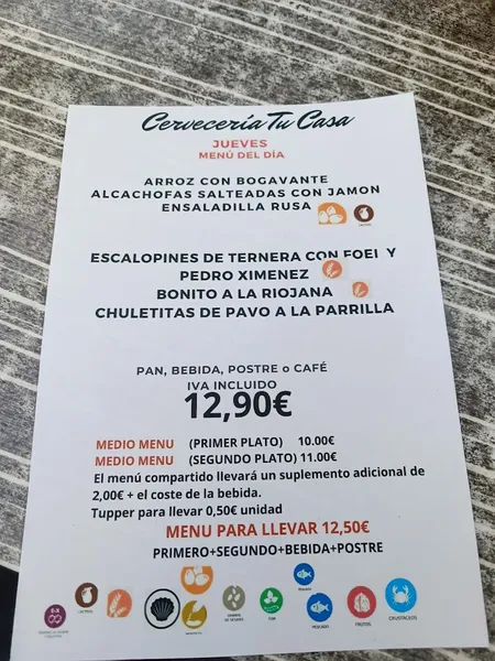 menu 1 of Cervecería Tu Casa