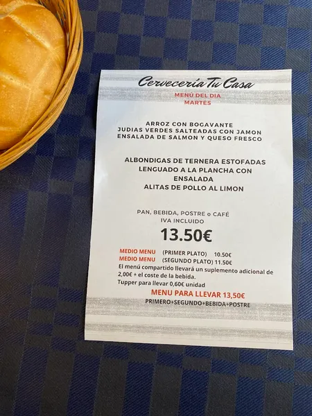 menu 2 of Cervecería Tu Casa