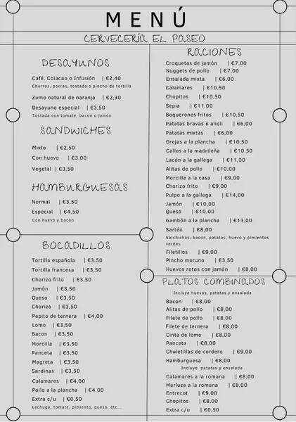 menu 0 of Cervecería El Paseo
