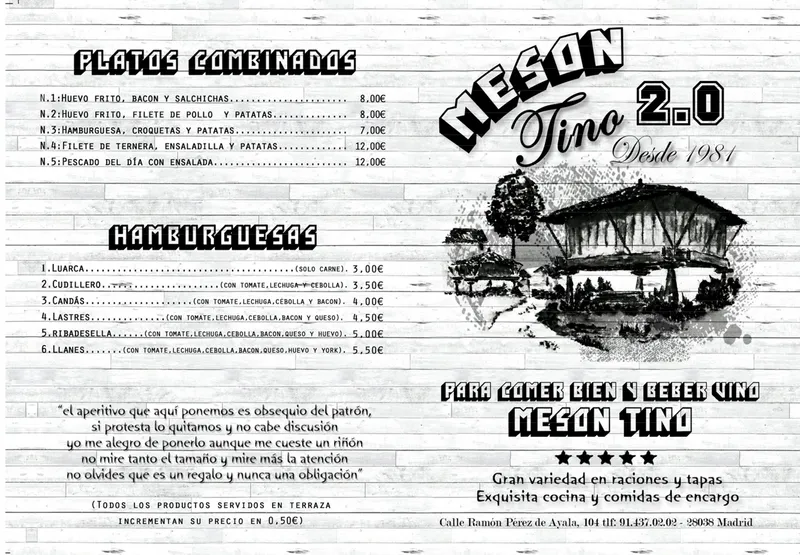 menu 1 of Tino Mesón