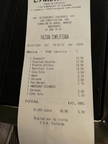 menu 1 of Restaurante Chacabuco