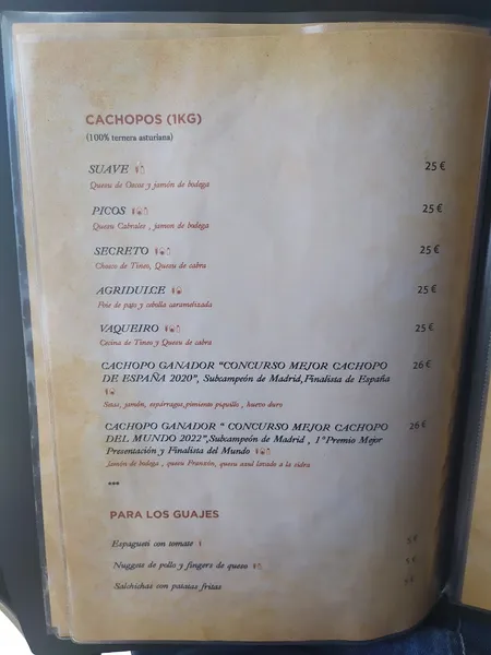 menu 1 of Sidrería La Mina Asturiano .