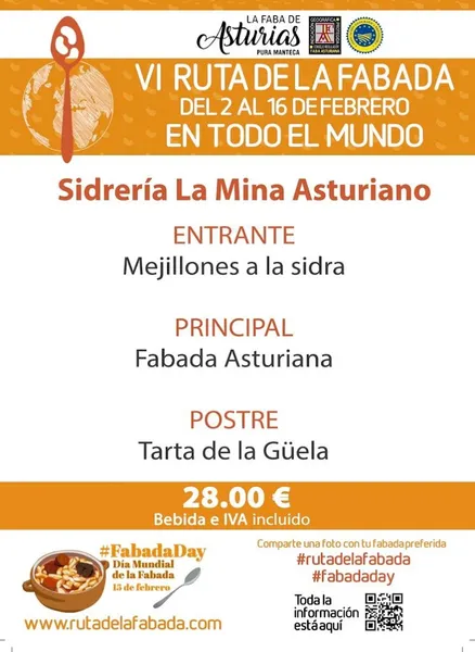 menu 2 of Sidrería La Mina Asturiano .