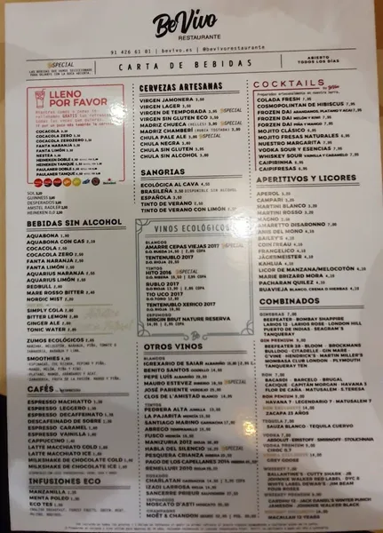 menu 0 of Bevivo Restaurante