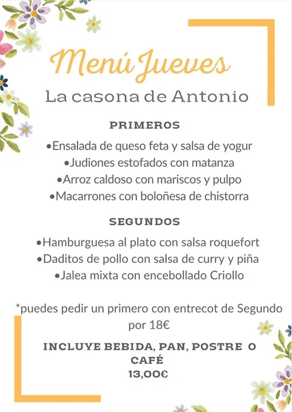 menu 2 of Restaurante La Casona de Antonio