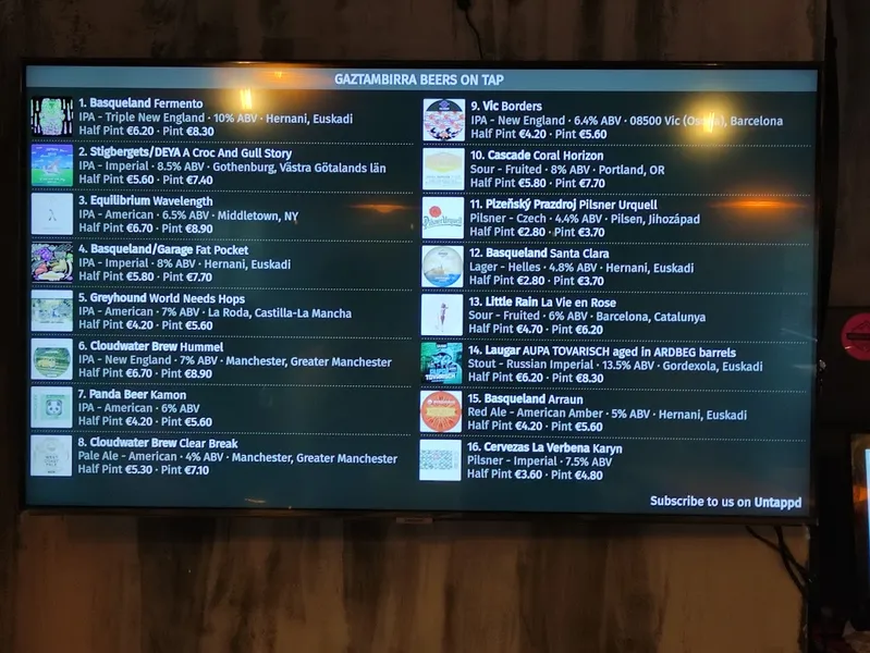 menu 1 of Gaztambirra