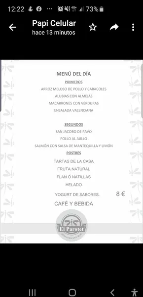 menu 0 of Restaurante Bar EL PAROTET