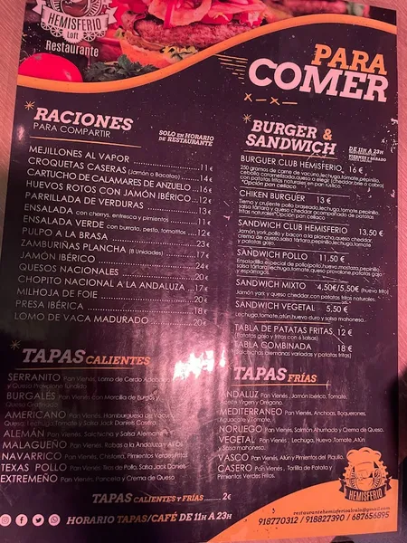 menu 2 of Restaurante Hemisferio Loft