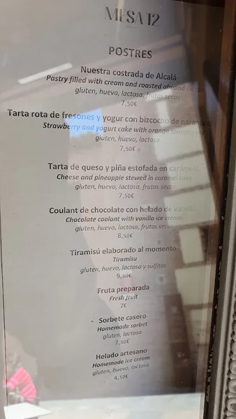 menu 0 of Mesa12 Restaurante