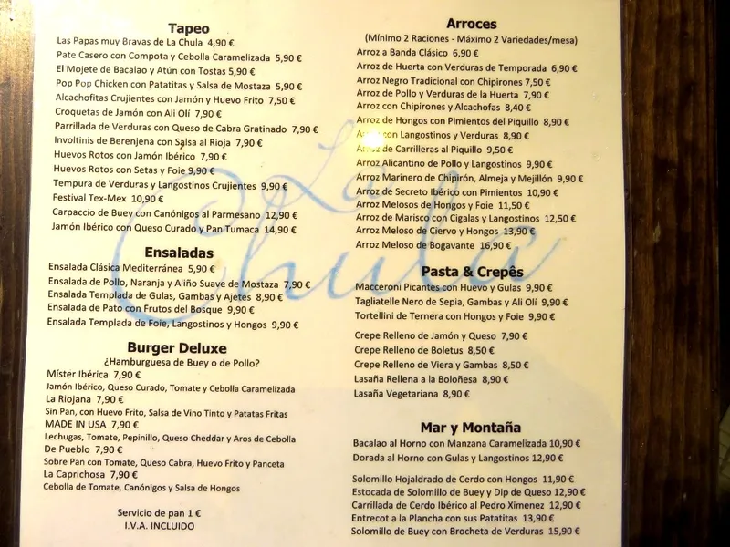 menu 0 of Restaurante La Chula