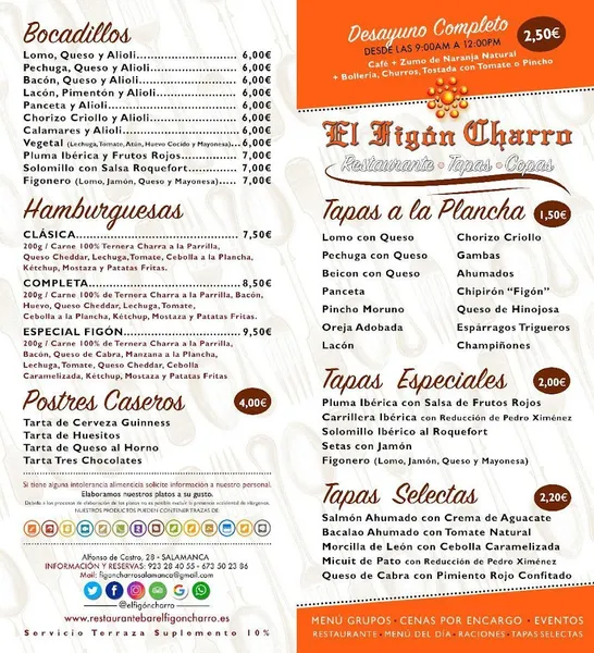 menu 0 of El Figón Charro