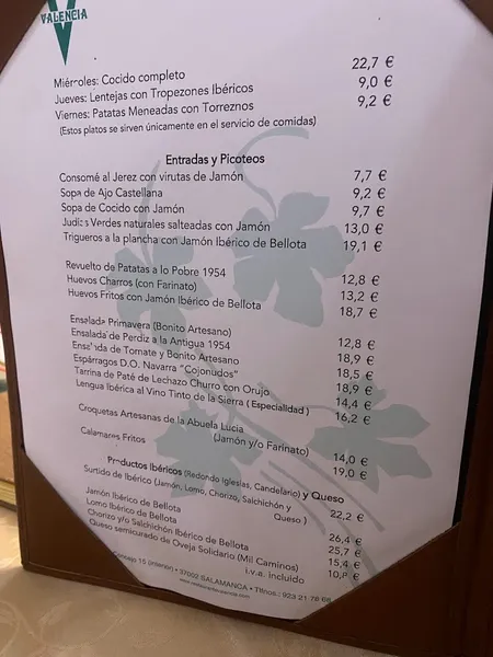 menu 0 of Restaurante Valencia