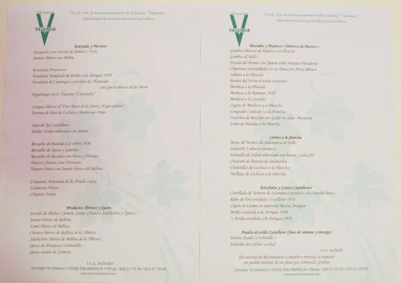 menu 1 of Restaurante Valencia