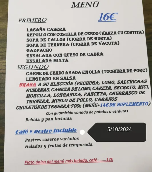 menu 0 of Restaurante Fadrell