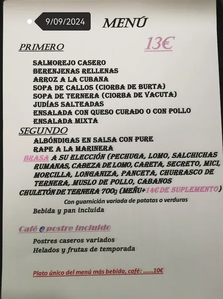 menu 1 of Restaurante Fadrell