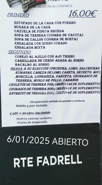 menu 2 of Restaurante Fadrell