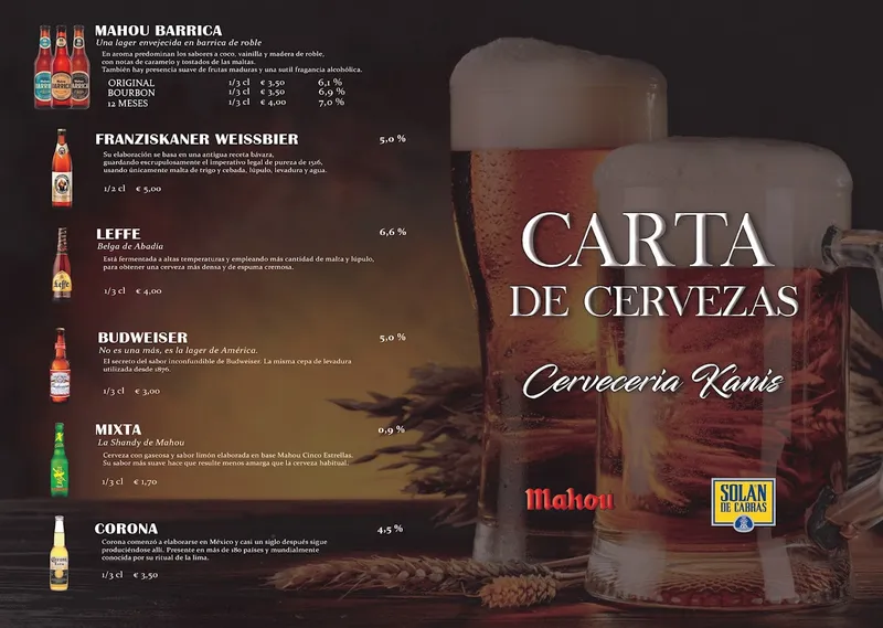 menu 2 of Cervecería KANIS