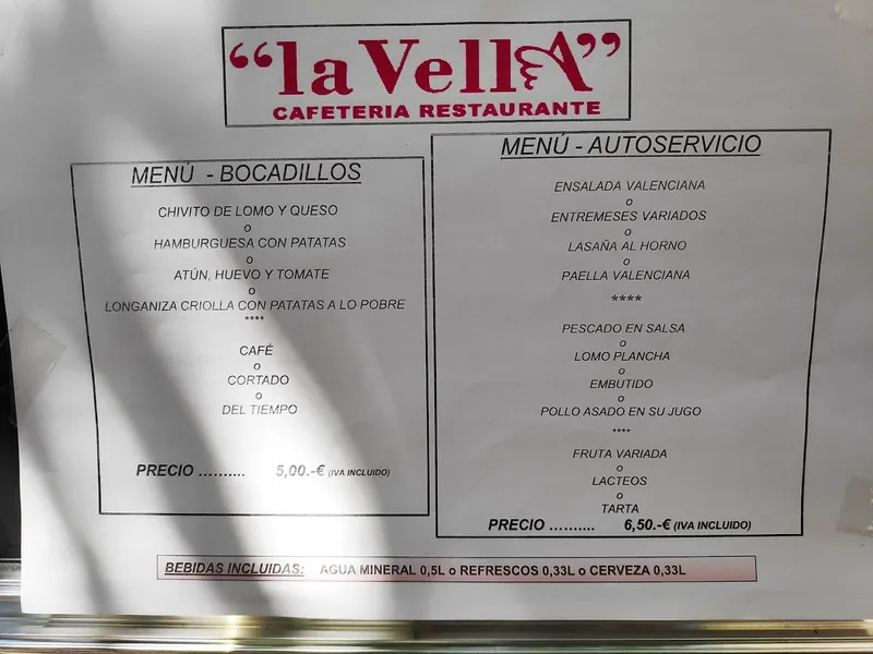 menu 0 of Cafetería La Vella.