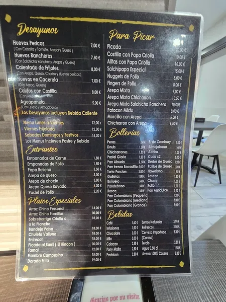 menu 0 of El Rincon de Domingo cafetería.