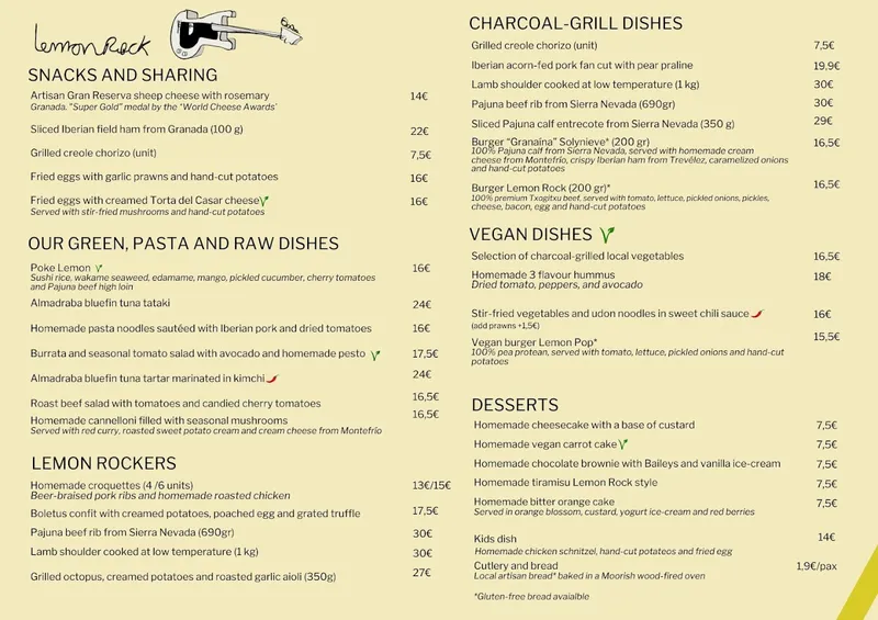 menu 1 of Lemon Rock Granada
