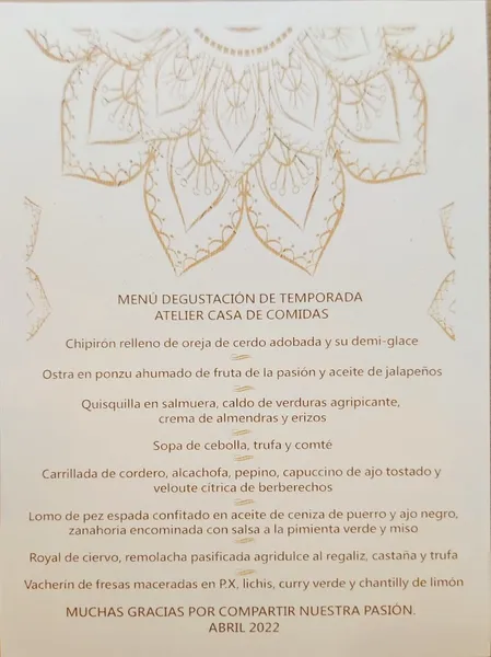 menu 2 of Atelier Casa de Comidas