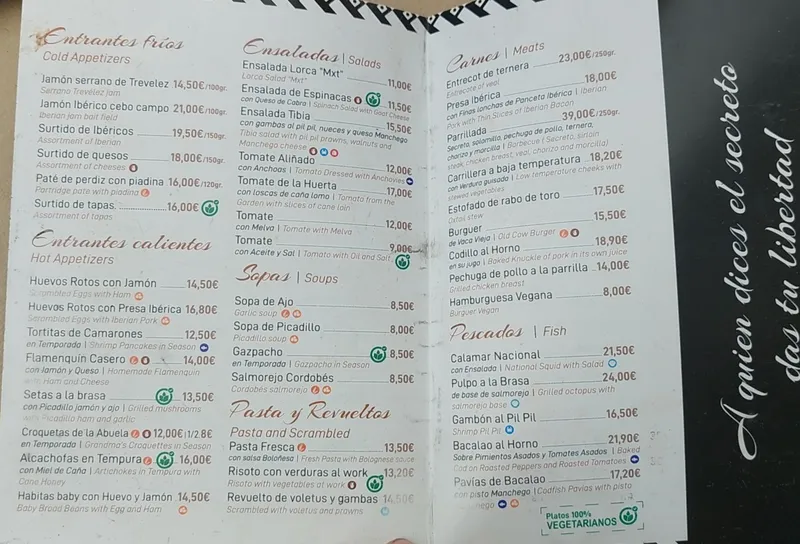 menu 1 of El Rincón De Lorca