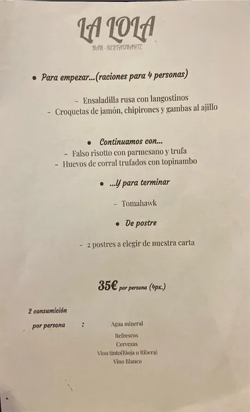 menu 1 of Restaurante La Lola