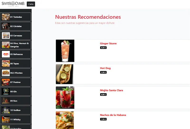 menu 1 of Santa Clara Playa-bar
