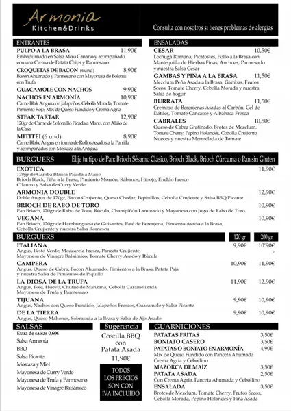 menu 1 of Armonía Kitchen Drinks
