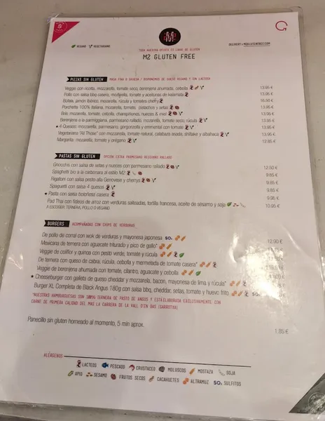 menu 0 of M2 Gluten Free | Sin Gluten