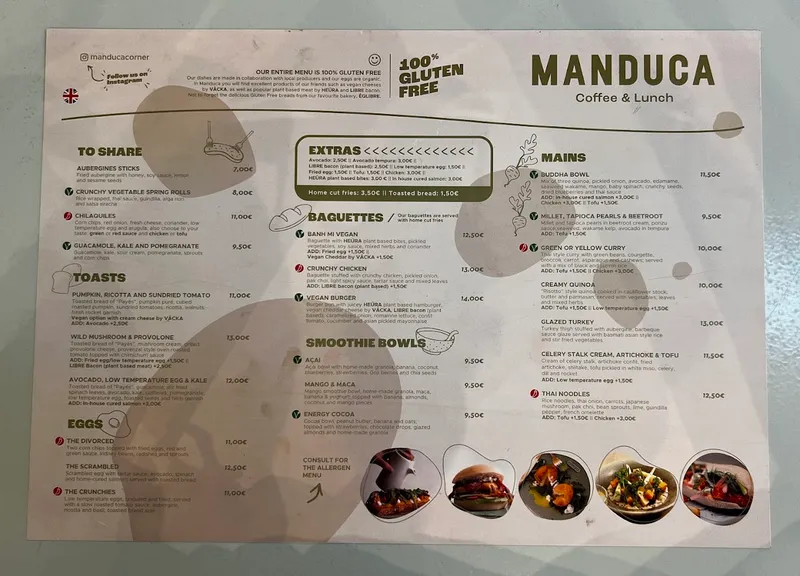 menu 1 of MANDUCA COFFEE & LUNCH GLUTEN FREE RESTAURANT