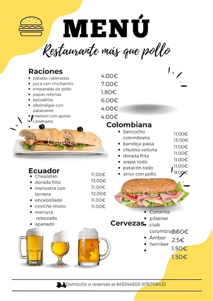 menu 1 of Más que Pollo