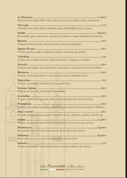 menu 2 of La Piazzetta di San Juan