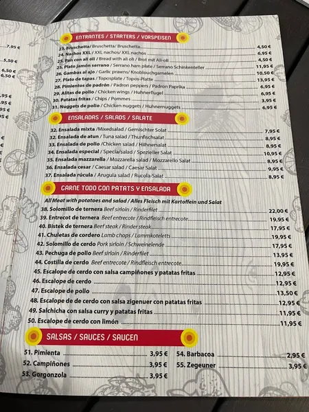 menu 1 of El Pizzero