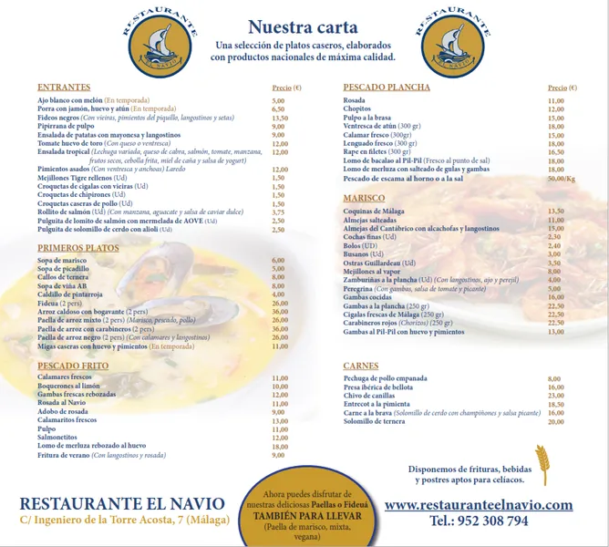menu 2 of Restaurante el Navio - Málaga