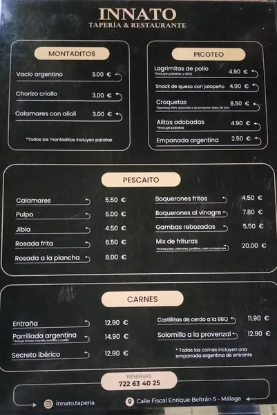 menu 2 of INNATO | Sabor malagueño