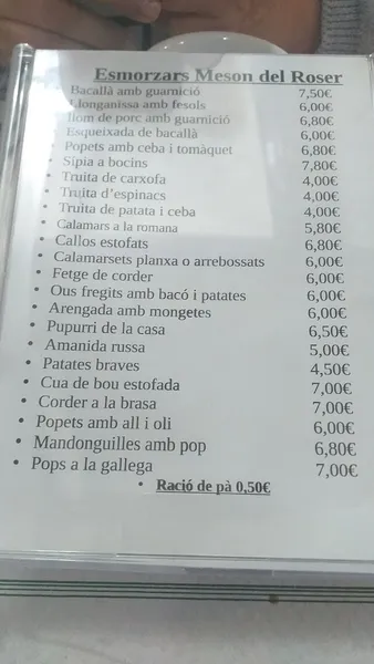 menu 0 of Mesón del Roser