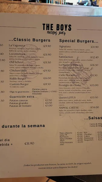 menu 2 of THE BOYS Burger